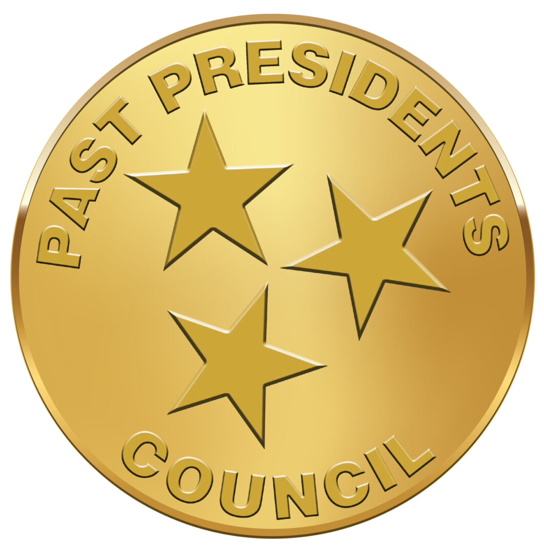 Gold medallion with 'Past Presidents Council' and three stars.
